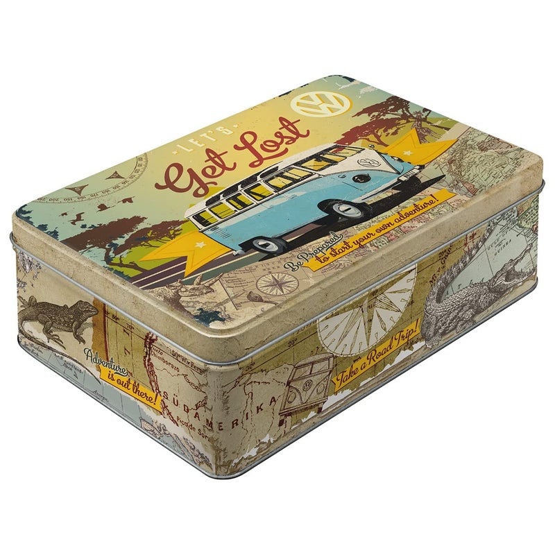Nostalgic Art Nostalgic-Art Retro storage tin box flat, 84.5 oz, VW Bulli â€“ Let's Get Lost â€“ VW Bus Gift idea, Official License Product (OLP), metal can with lid, vintage design - Image 1